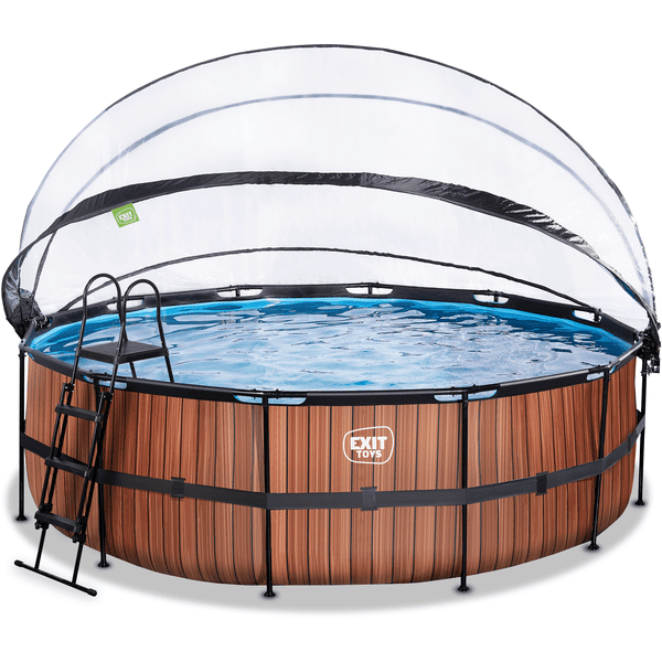 EXIT Wood Pool ø450x122cm met afdekking, Sand filter en warmtepomp, bruin