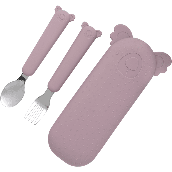 the cotton cloud Couverts bébé et étui Zoe the Koala inox dusty pink