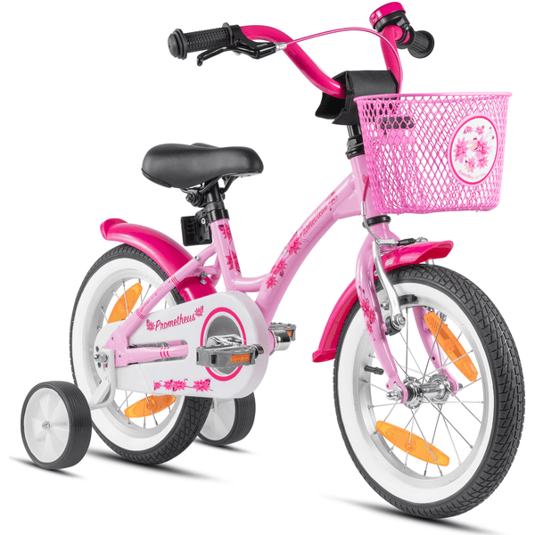 PROMETHEUS BICYCLES® Bicicleta para niños 14'' rosa-blanco Hawk con ruedines  