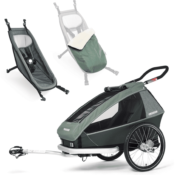 CROOZER Kinderfahrradanhänger Kid Vaaya 1 Jungle green inklusive Babysitz Graphite blue und Winter-Set Jungle green