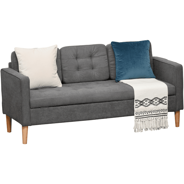 HOMCOM 3-Sitzer-Sofa mit abnehmbaren grau Kissen