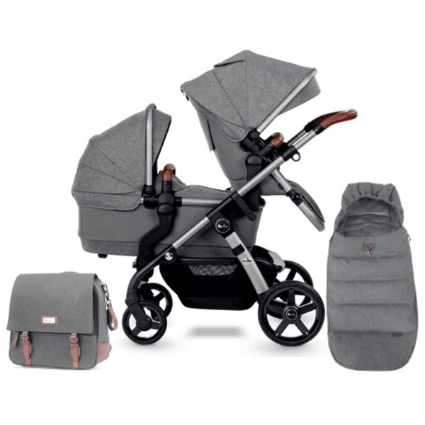 Silver Cross Kombikinderwagen Set Wave inkl. Sportwagenaufsatz, Babywanne, Fußsack und Wickelrucksack Zinc Grau