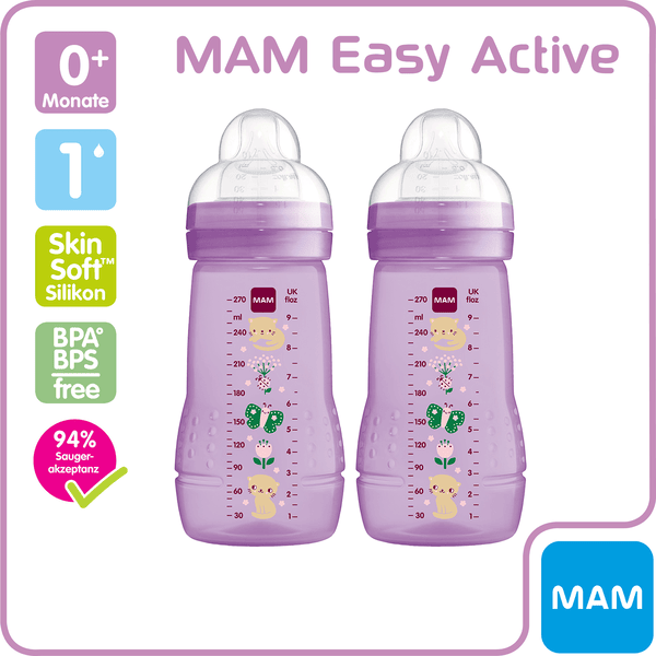 MAM Easy Active Babyflasche, mit Sauger, Größe 3, ergonomisch, 4+ Monate,  330 ml, Rosa : : Baby