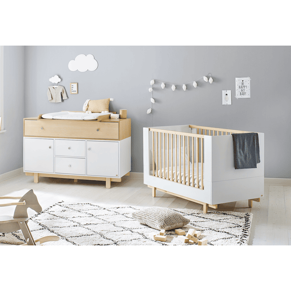 Chambre en bois évolutive bébé enfant : lit, commode à langer – Natura -  Pinolino