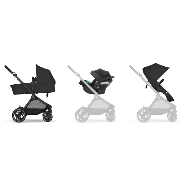 cybex GOLD 3 in 1 Set Kinderwagen Eos Basic incl. Autostoel Aton B2 Black Moon Black