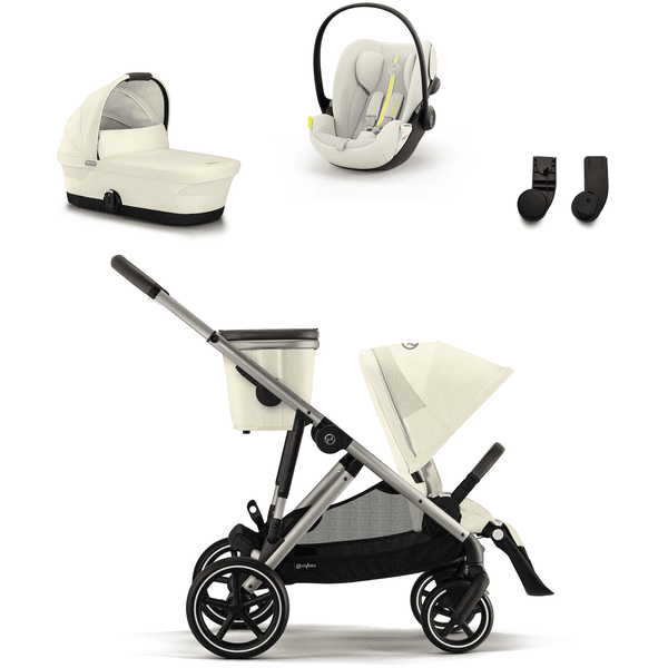 cybex GOLD Carrito de bebé Gazelle S Taupe Seashell Beige con capazo Gazelle S Cot Seashell Beige, silla portabebés Cloud G i-Size Plus Seashell Beige y adaptador Gazelle S