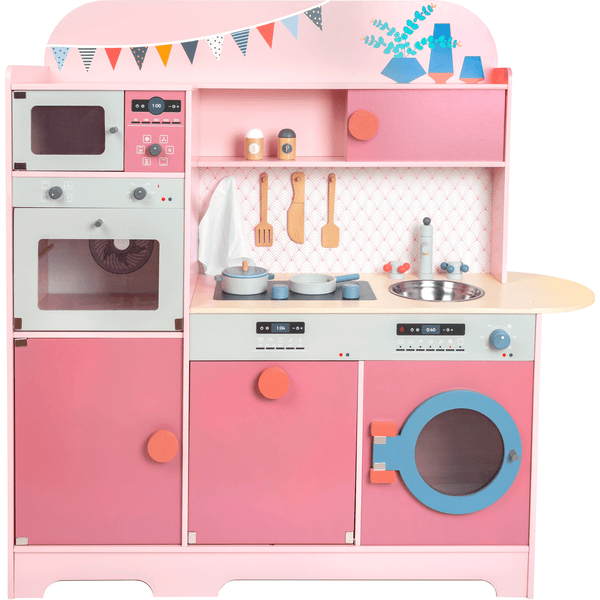 Cocina infantil de madera color rosa con Horno y Microondas