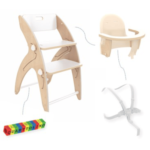 QuarttoLino® Chaise haute enfant évolutive Mini bois blanc