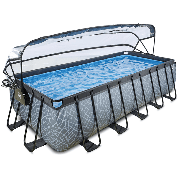 EXIT Stone Pool 540x250x122cm mit Abdeckung und Sandfilterpumpe, grau