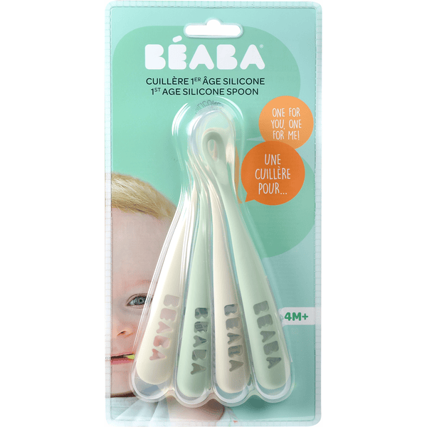 Béaba Set 4 Cucchiai Ergonomici 2° Età - Silicone - Grigio e Salvia -  Maneggevole per gli Adulti e Delicato per i Bambini unisex (bambini)