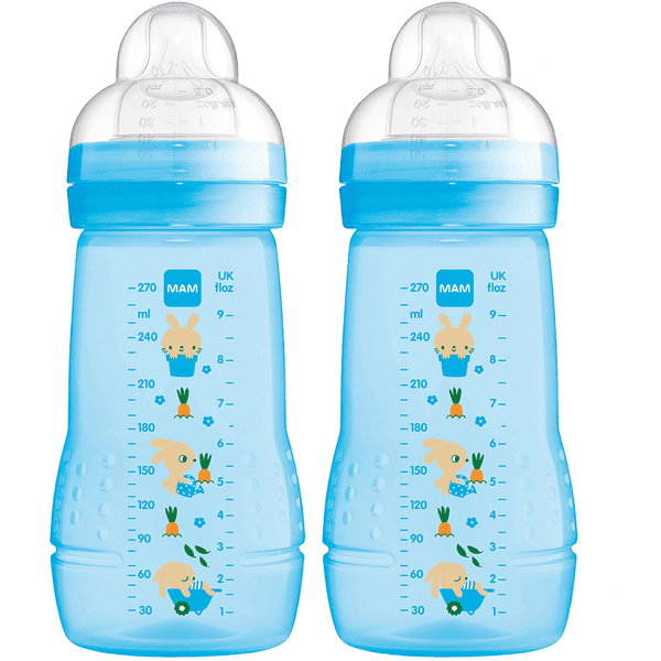 MAM Babyflasche Easy Active™ Größe 1 ab 0+M 270 ml, Hase/blau im Doppelpack