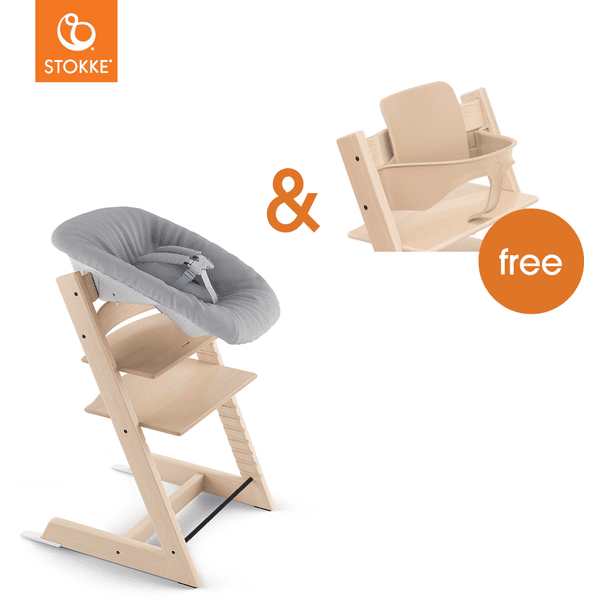 STOKKE® Mega Tripp Trapp® Set Hochstuhl Buche natur inkl. Newborn Set™ Grey und Baby Set V2 natur