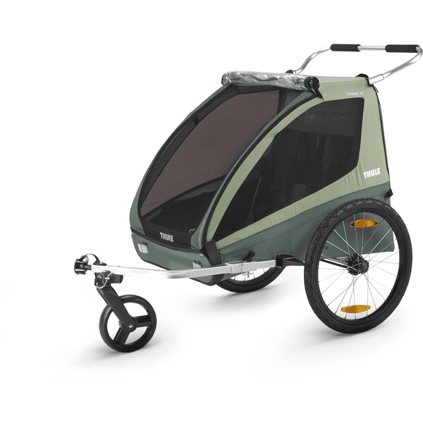 Remorque à vélo et poussette pour enfants 2-en-1 vert et gris