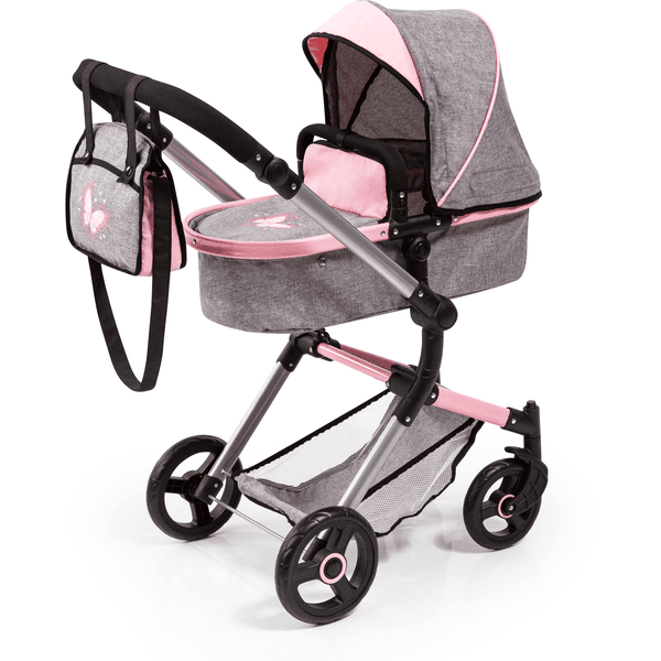 bayer Design Kombi-Puppenwagen Neo Vario grau/rosa, mit Schmetterling