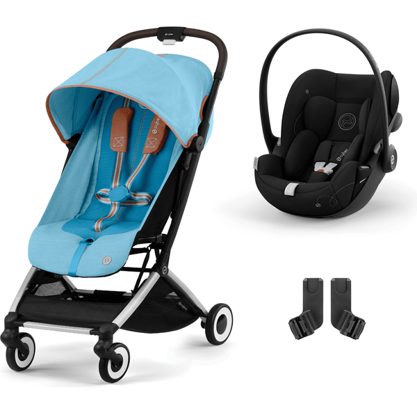 cybex GOLD Kinderwagen Orfeo Silver Beach Blue inklusive Babyschale Cloud G i-Size Moon Black mit Babyschale und Adapter 