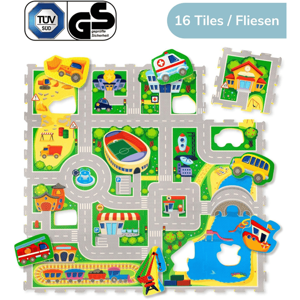 Tapis mousse puzzle pour enfants vert 120x120