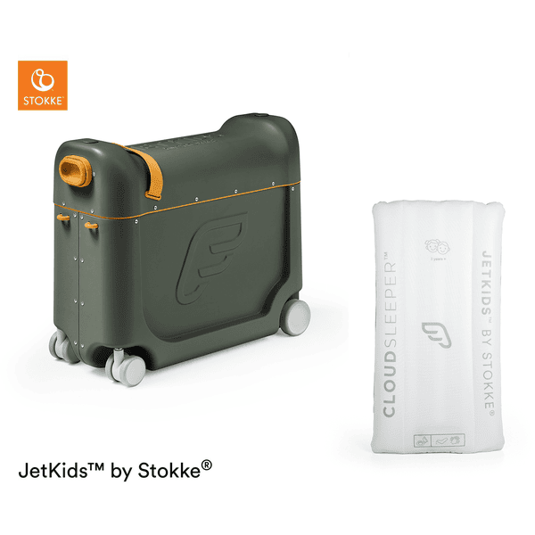 JETKIDS™ BY STOKKE® Aufsitzkoffer BedBox™ Golden Olive und Matratze CloudSleeper™ weiß