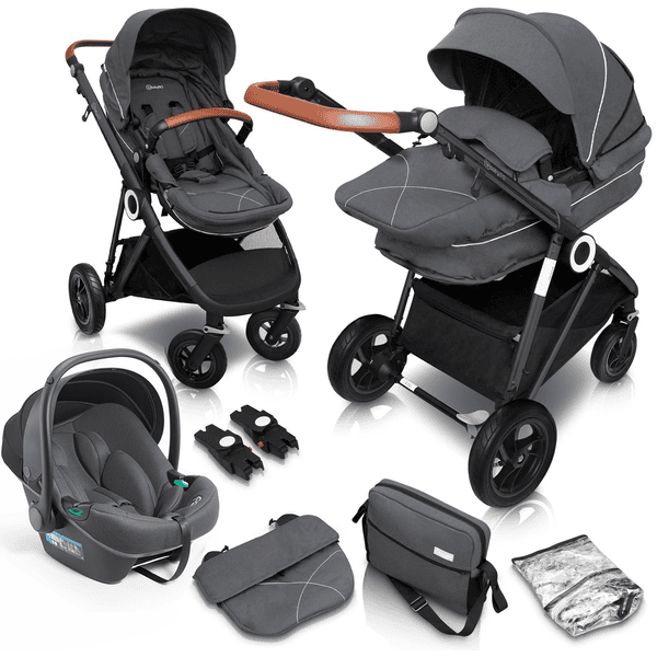 babyGO Kinderwagen Halime 3 in 1 Air Black Grey