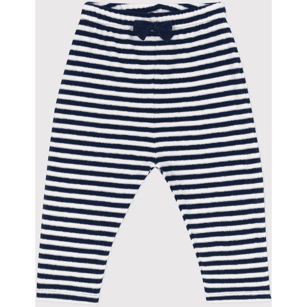 Petit Bateau Pantalon bébé bouclette éponge rayée bleu médiéval/blanc marshmallow