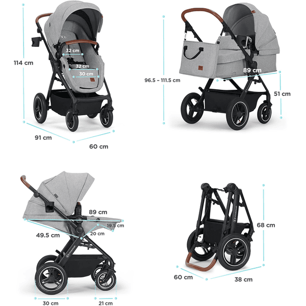 Kinderkraft Carro de bebé combinado 3 en 1 B-TOUR light gris