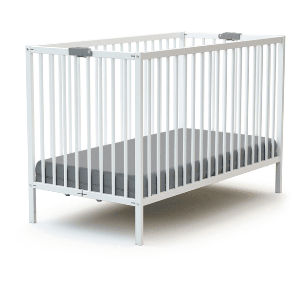 Lit pour enfant bébé à barreaux pliable 60x120 cm avec matelas, Blanc