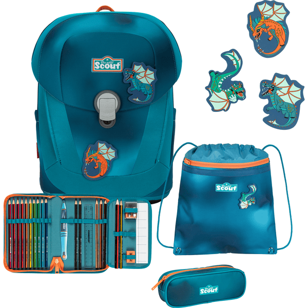 Scout Sunny II Exclusive Superflash Set zaino scuola Seadragon, 4 pezzi