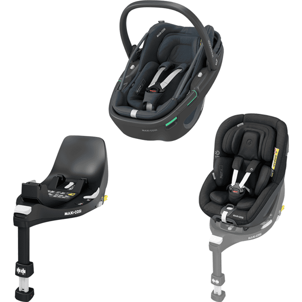 MAXI COSI Set Ovetto Pebble 360 Essential Graphite con seggiolino auto Pearl 360 Authentic Black e base isofix FamilyFix 360