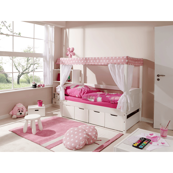 TiCAA Himmelbett Mini mit 4 Schubladen Stern Rosa