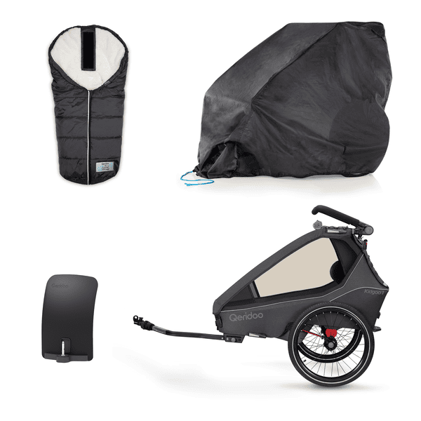 Qeridoo® Remorque de vélo enfant Kidgoo1 Steel Grey collection 2023 garde-boue housse chancelière