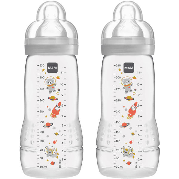 MAM Babyflasche Easy Active™ 330 ml, Weltall grau im Doppelpack 