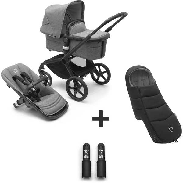 bugaboo Kinderwagen Fox 5 mit Liegewanne und Sitz Black/Grey Melange inklusive gratis Fußsack und Höhenadapter