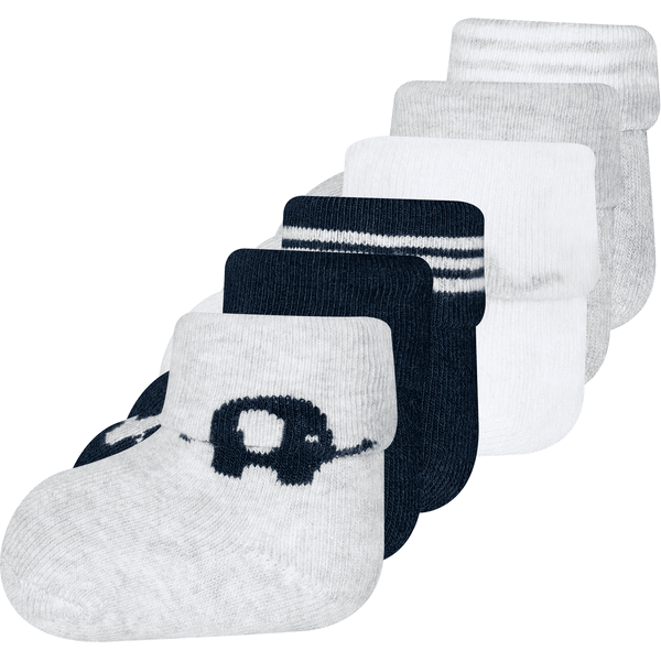 Ewers First Baby Socks 6 pack Elephant White/Grey/Blue