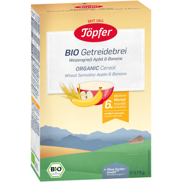 Töpfer Bio Getreidebrei Weizengrieß Apfel und Banane 175 g ab dem 6. Monat