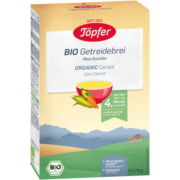 Töpfer Bio Getreidebrei Mais und Karotte 175 g nach dem 4. Monat