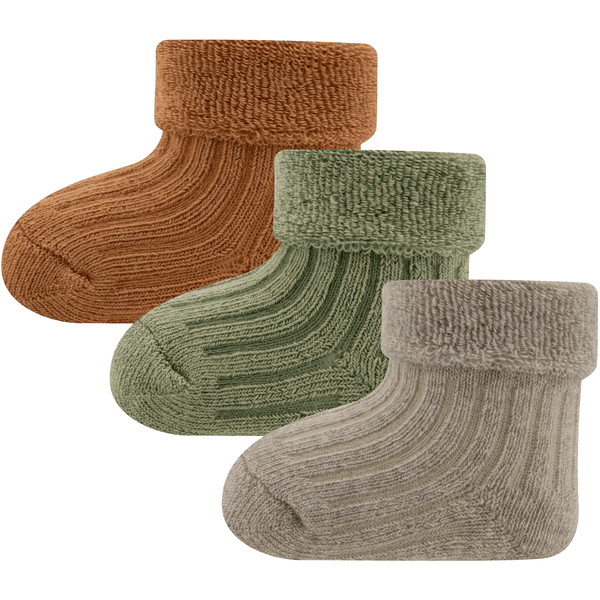 Ewers Baby Sokken 3-Pack Rib/Cover Light Grey/Green/Rust