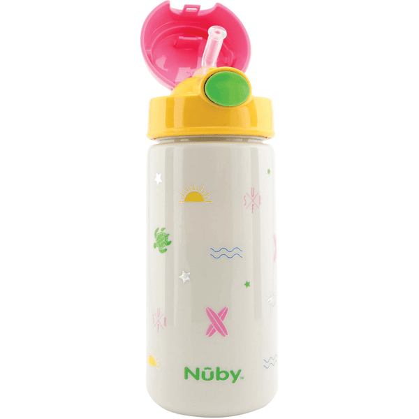 Nûby Becher mit weichem Trinkhalm und Druckknopf 540ml in pink