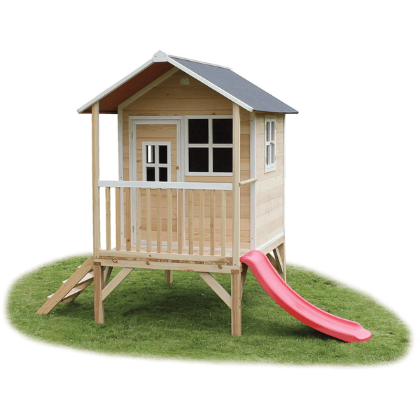 EXIT Maison cabane de jardin enfant avec toboggan Loft 300, bois, naturel