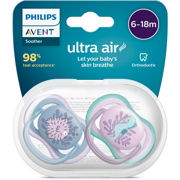 Philips Avent Sucettes ultra air SCF085/58 0-6 mois silicone bleu/vert, lot  de 4