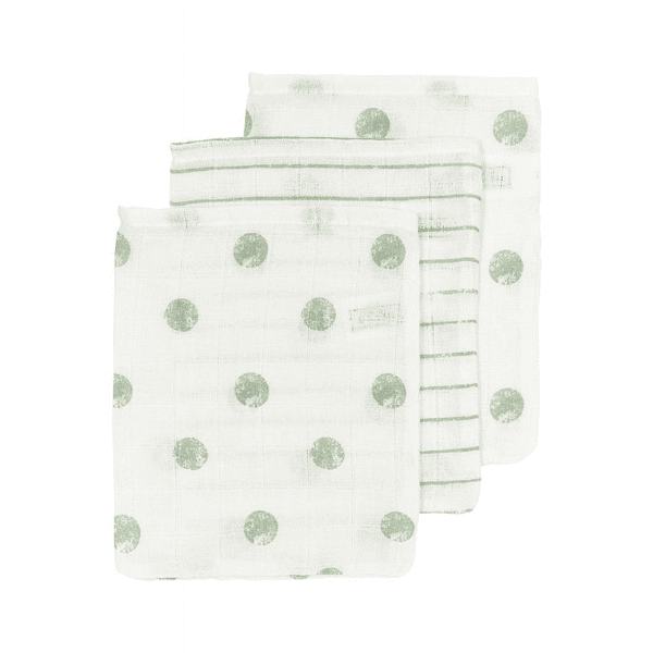 MEYCO Tvättlappar av muslin 3-pack Dot Stripe Soft Green 