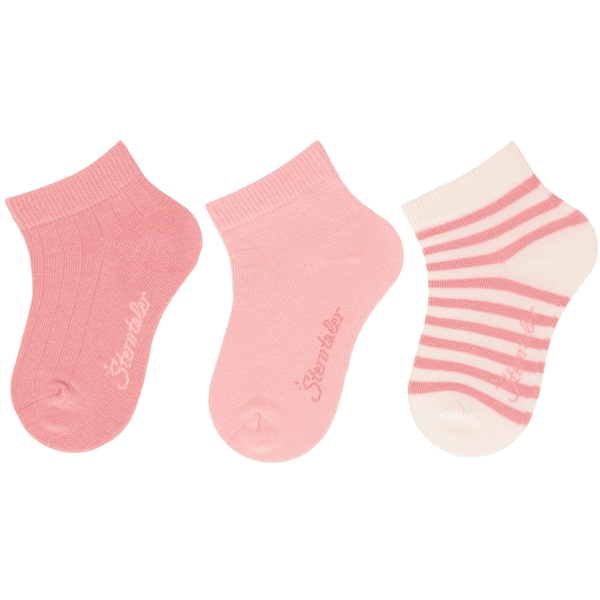 Sterntaler Korte sokker 3-pakning rib matt rosa 