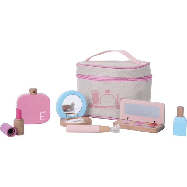 howa toy trousse de maquillage pour enfants avec 8 accessoires en bois et  autocollants en forme de cœur 48812