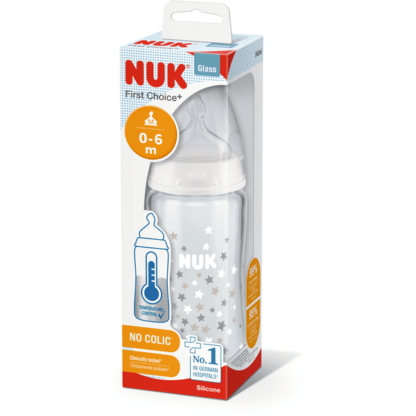 NUK Bottiglia di vetro First Choice ⁺ dalla nascita 240 ml, temperatura  control in confezione doppia bianca 