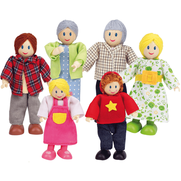 Hape Famille de poupées heureuse caucasienne 6 pièces bois E3500