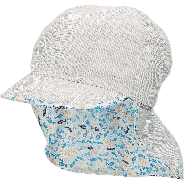 Sterntaler Peaked cap med nakkebeskyttelse fisk lys grå