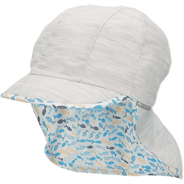 Sterntaler Peaked cap met nekbescherming Vissen lichtgrijs