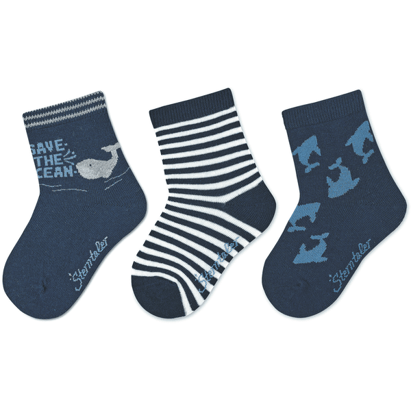 Sterntaler Lot de 3 chaussettes mer bleu moyen  