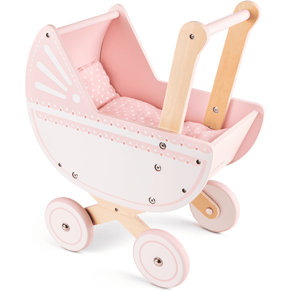 Poussette rose en bois pour poupon