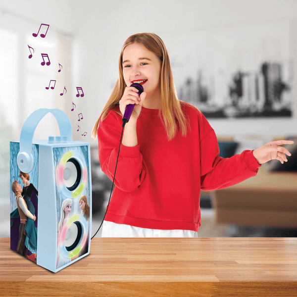 Lexibook- Disney Microphone La Reine des Neiges 2 Elsa Anna Olaf avec  Enceinte et Pied Lumineux, Prise auxiliaire pour connecter la Musique,  Bleu/Violet, S150FZ_50 : : Jouets