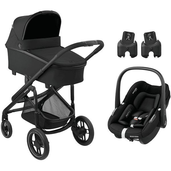 MAXI COSI Essential Black Pebble Black Plaza Plus barnvagn inkl. bilbarnstol S Tonal och babyadapter Black 