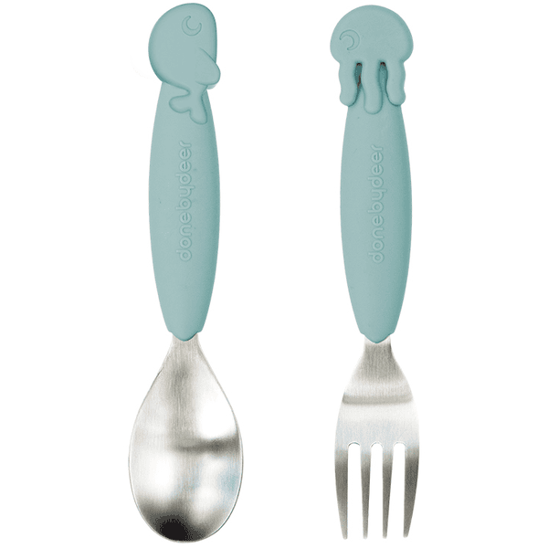 Done by Deer ™ Spoon & Fork Set YummyPlus Sea friends i blått